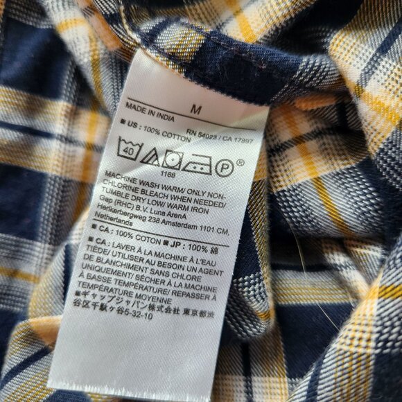 Banana Republic Men's Plaid Untucked Fit Shirt Navy Yellow Checkered Casual - Picture 7 of 8